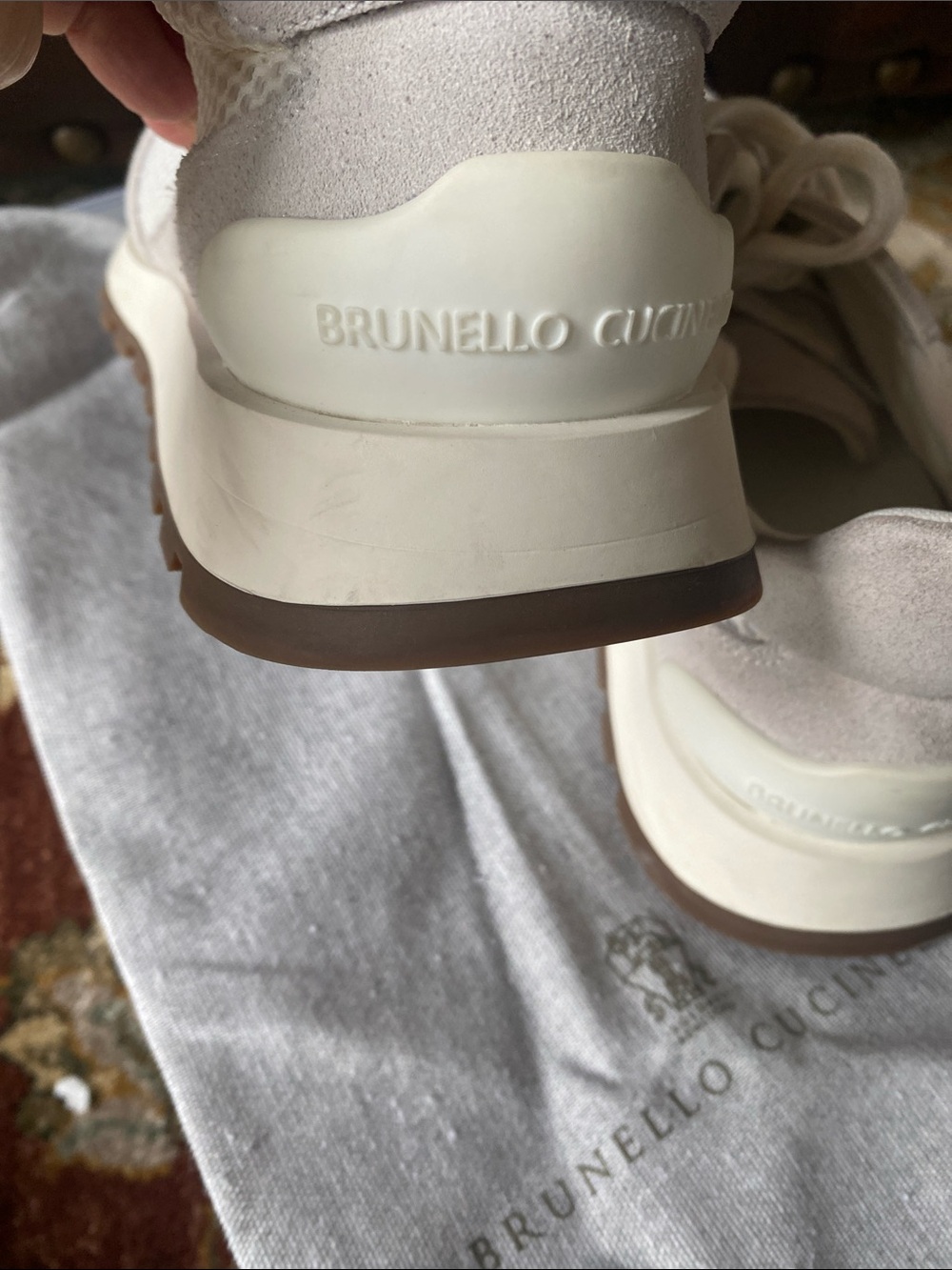 $1295 Brunello Cucinelli white/light gray mesh and suede sneakers w/monili 37.5 - Picture 7 of 12